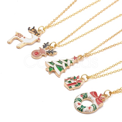 Christmas Theme Alloy Enamel Pendant Necklaces NJEW-JN03313-1