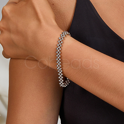 Rhodium Plated 925 Sterling Silver Round Beaded Stretch Bracelets for Women DS4468-1-1