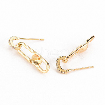 Brass Micro Pave Clear Cubic Zirconia Stud Earring Findings KK-S356-261-NF-1