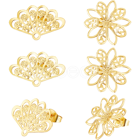 Beebeecraft 6 Pairs 2 Style Brass Stud Earring Findings KK-BBC0012-14-1