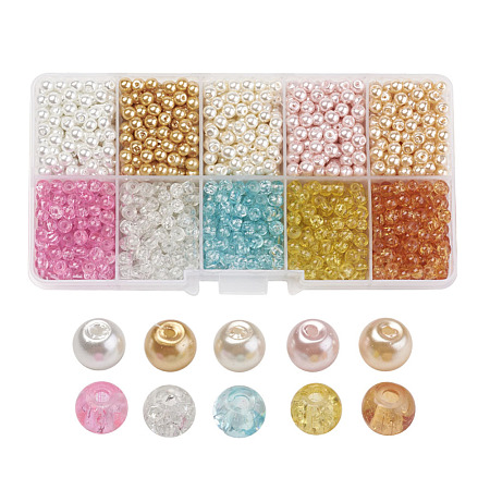 Barely Pink Mixed Baking Painted Crackle Glass & Glass Pearl Bead Sets HY-X0009-4mm-05-1