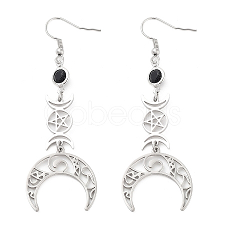 304 Stainless Steel with Rhinestone Dangle Earrings EJEW-Q802-03P-1