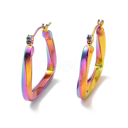 Ion Plating(IP) 304 Stainless Steel Trapezoid Hoop Earrings for Women EJEW-P202-05MC-1