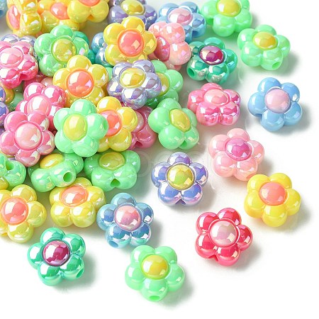 50Pcs UV Plating Rainbow Iridescent Acrylic Beads SACR-CJ0001-45-1