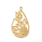 304 Stainless Steel Pendants, Laser Cut, Teardrop with Flower & Butterfly Charm, Real 18K Gold Plated, 28x16x1mm, Hole: 1.5mm