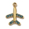 304 Stainless Steel Charms, Manual Polishing, with Rhinestone, Airplane Charm, Real 14K Gold Plated, 14x11x2mm, Hole: 1.4mm