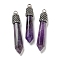 Natural Amethyst Pointed Big Pendants, Faceted Bullet Charms with Rack Plating Antique Silver Tone Alloy Findings, Cadmium Free & Lead Free, 58x11x11mm, Hole: 5x4mm