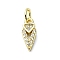 Brass Micro Pave Cubic Zirconia Pendants, with Jump Ring, Real 18K Gold Plated, Arrows Charm, Clear, 12x5x2mm, Hole: 3mm