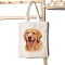 Canvas Pouches, with Handle, Shoulder Bags for Shopping, Rectangle with Dog Pattern, White, 39x33cm