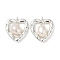 Brass Pave Natural Freshwater Pearl Pendants, Heart Charms, White, 925 Sterling Silver Plated, 17x16x7mm, Hole: 1.4mm