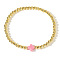 Stainless Steel Bead Stretch Bracelets for Women, with Plastic Cross, Pink, 6-7/8 inch(17.5cm)