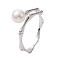 Round Natural Pearl Finger Rings, Rhodium Plated Sterling Silver Cuff Rings for Women, Platinum, Inner Diameter: 17mm