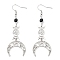 304 Stainless Steel with Rhinestone Dangle Earrings, Moon, Stainless Steel Color, 74.5x24mm