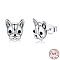 Anti-Tarnish Rhodium Plated 925 Sterling Silver Stud Earrings, with Cubic Zirconia and Ear Nuts, Dog, Black, Platinum, 9.5x10mm