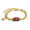 Brass Enamel Charm Bracelets, with Rhinestone, Red, 7-7/8 inch(20cm)