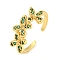 Flower Rack Plating Brass Micro Pave Cubic Zirconia Open Cuff Rings for Women, Cadmium Free & Lead Free, Long-Lasting Plated, Real 18K Gold Plated, Dark Green, Flower: 9.8x20.5mm, Adjustable