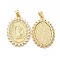 Rack Plating Brass Micro Pave Cubic Zirconia Charms, Cadmium Free & Lead Free, Real 18K Gold Plated, Long-Lasting Plated, Oval with Virgin Mary Pattern Charm, Clear, 30x21x2.5mm, Hole: 3.5x4.5mm