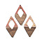 Walnut Wood Pendants, Resin and Gold foil, Rhombus, Light Coral, 47.5x25.5x3.5mm, Hole: 2mm