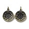 Tibetan Style Brass Pendants, Cadmium Free & Lead Free, Flat Round, Antique Bronze, 22x16x2.5mm, Hole: 4x2.5mm