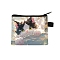 Polyester Wallets, Rectangle with Cat Pattern Makeup Bags, Black, 11x13.5cm