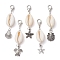 Shell Pendent Decorations, Alloy Starfish/Shell/Tortoise and Lobster Claw Clasps Charms, Antique Silver & Platinum, 53~56mm