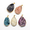   5PCS Dyed Plated Drop Shape Gemstone Pendant Natural Agate Drop Pendants for Jewelry Making G-PH0026-03-1
