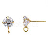 Brass Micro Clear Cubic Zirconia Stud Earring Findings X-KK-R132-065G-NF-3