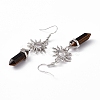 Natural Tiger Eye Bullet with Sun Dangle Earrings EJEW-I276-01P-08-4