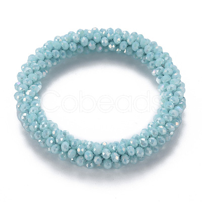 AB Color Plated Faceted Opaque Glass Beads Stretch Bracelets BJEW-S144-003D-1