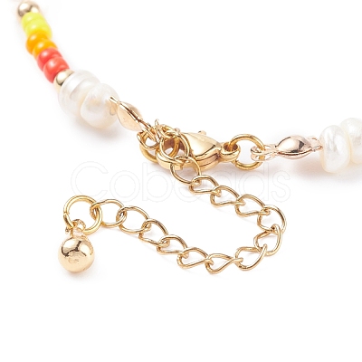 Shell Pearl & Glass Seed Beaded Bracelet with Brass Tiny Teardrop Charm for Women BJEW-TA00081-1