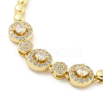 Brass Micro Pave Clear Cubic Zirconia Flat Round Link Chain Bracelets for Women BJEW-R315-01E-G-1