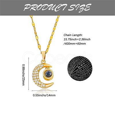 Moon Pendant Necklace I Love You in 100 Languages Projection Necklace Titanium Steel Charm Jewelry for Women Lovers Mom Girlfriends JN1115A-1