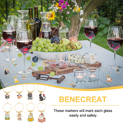 1 Set Cat Alloy Enamel Wine Glass Charms AJEW-FG0002-85-1