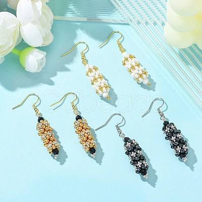 3 Pairs Oval Glass Seed Dangle Earrings EJEW-MZ00147-1