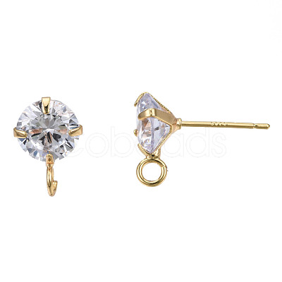 Brass Micro Clear Cubic Zirconia Stud Earring Findings X-KK-R132-065G-NF-1