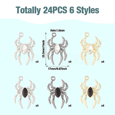 Pandahall 24Pcs 6 Color Glass Spider Pendant FIND-TA0003-07-1