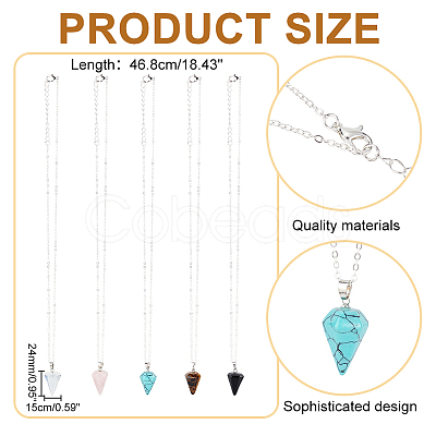 AHADERMAKER 5pcs 5 colors  Glass Imitation Gemstone Cone Pendant Necklaces Set NJEW-GA0001-05-1