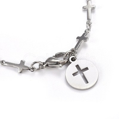 Tarnish Resistant 304 Stainless Steel Cross Link Anklets AJEW-AN00255-1