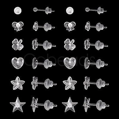 Boutigem 60 Sets 6 Style Star & Flower & Bowknot & Heart & Clover & Ball Tiny Resin Stud Earrings with Ear Nut for Women EJEW-BG0001-01-1