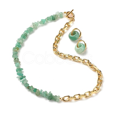 Natural Green Aventurine Chip Beads Jewelry Set SJEW-JS01223-07-1