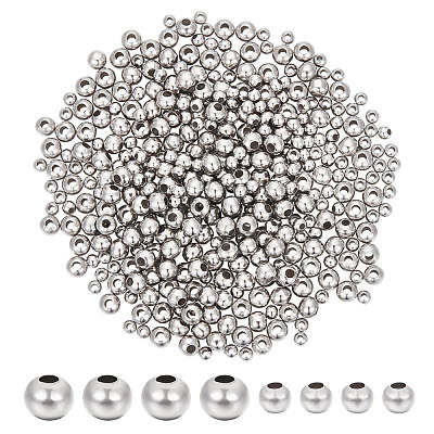 Unicraftale 400Pcs 2 Style Round 304 Stainless Steel Spacer Beads STAS-UN0053-73-1