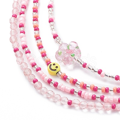 4Pcs 4 Style Smiling Face Flower Acrylic & Glass Seed Beaded Necklaces Set for Women NJEW-JN04015-1