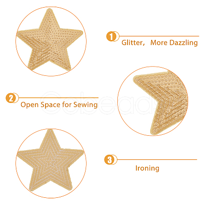 HOBBIESAY 24Pcs 6 Style Star Computerized Embroidery Cloth Iron On Sequins Patches PATC-HY0001-12-1