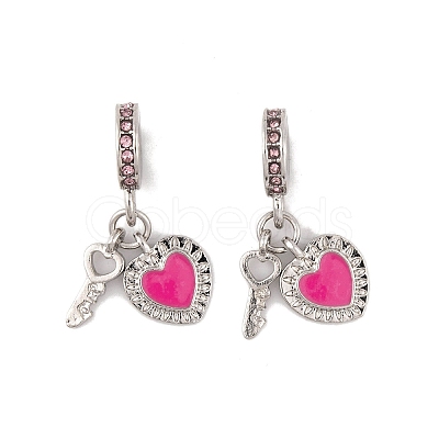 Rack Plating Alloy Light Rose Rhinestone European Dangle Charms FIND-C055-27P-03-1