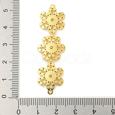 Brass Pave Clear Cubic Zirconia Three Flower Links Connector Charms KK-P277-61G-1