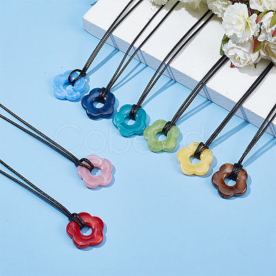 ANATTASOUL 8Pcs 8 Colors Acrylic Flower Pendant Necklaces Set NJEW-AN0001-50-1