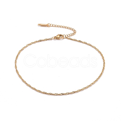 PVD Vacuum Plating 304 Stainless Steel Singapore Chain Anklets AJEW-AN00440-1