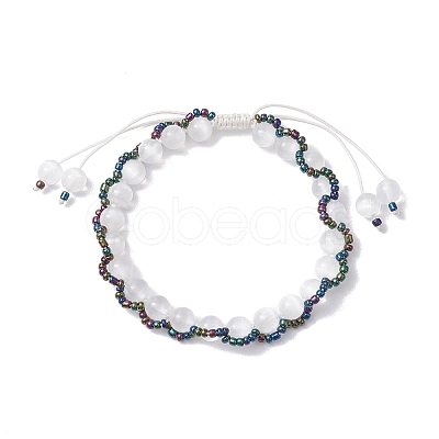 Round Natural Selenite Braided Beaded Bracelets BJEW-JB10363-1