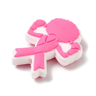 Breast Cancer Pink Awareness Ribbon Boxer Silicone Focal Beads SIL-M002-01A-1