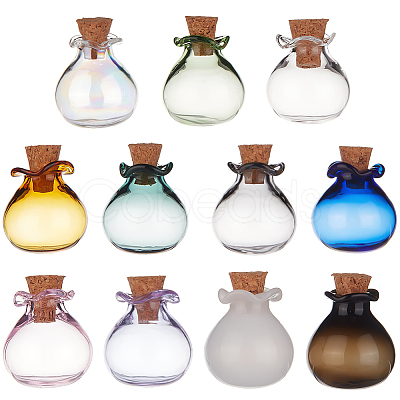 DELORIGIN 11Pcs 11 Colors Lucky Bag Shape Glass Cork Bottles Ornament AJEW-DR0001-01-1